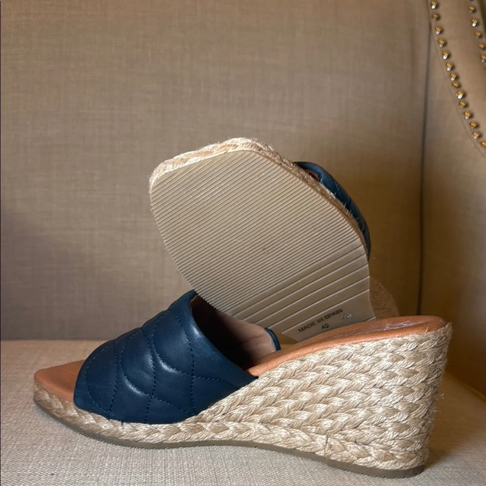 Quilted Navy Slide Wedge Sandals